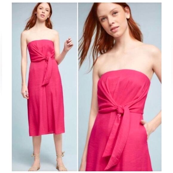 ANTHROPOLOGIE MAEVE Bright Pink Waist Tie Strapless Jumpsuit Romper – Size 6 - Picture 2 of 15